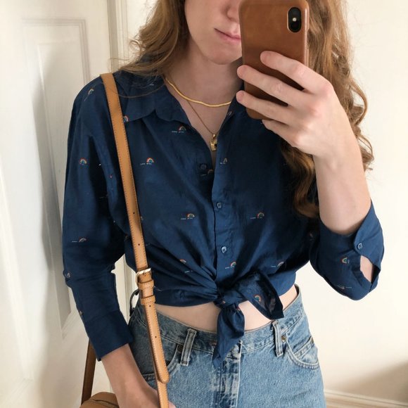 Anthropologie Blue Button Down Shirt - Picture 4 of 4